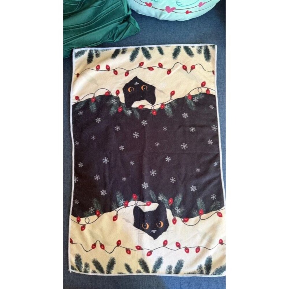 Cute Black Cat Christmas Kitchen Towel | Holiday Cat Decor | 17” x 26”
